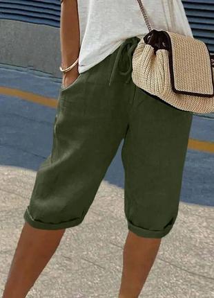 Жіночі літні лляні шорти з закотом розміри 46-60