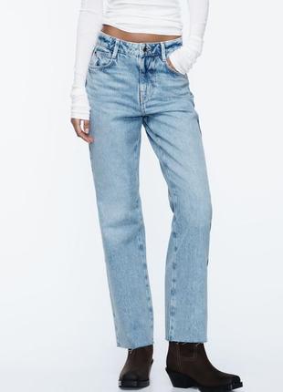 Прямые вареные джинсы straight high waist от zara, размер м