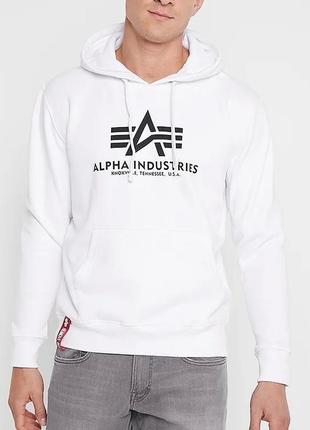 Шикарное худи alpha industries basic logo hoodie white