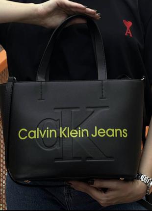 calvin cotton klein tote bag black yellow  td0232