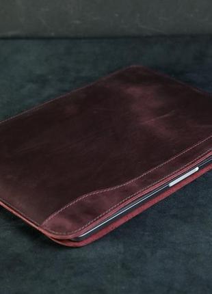 Кожаный чехол для macbook, модель №26, винтажная кожа, цвет бордо