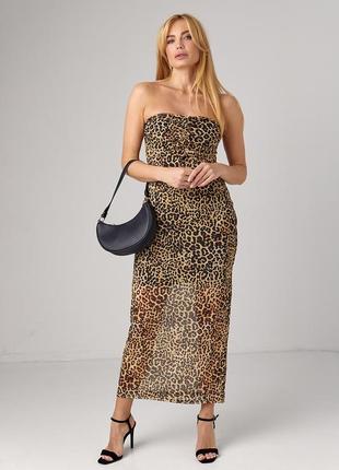 Сукня з леопардовим принтом без бретелів
