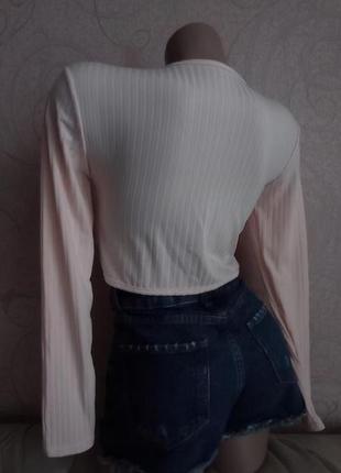 Легка укорочена кофточка з рукавами, кроп топ, лонгслів на зав'язках, із шнурівкою на талії4 фото