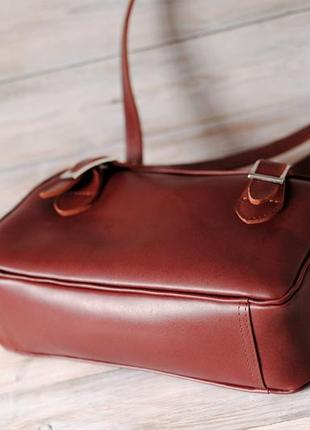 Жіноча шкіряна сумка кіото, натуральна шкіра італійський краст, колір вишня4 фото