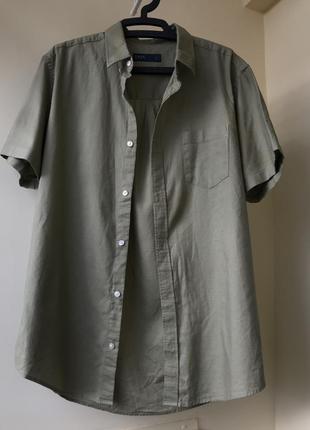100 % cotton , котонова рубашка, хлопкова сорочка чоловіча, колір хакі.