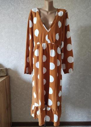 Свело-коричневое платье в крупный горох shein