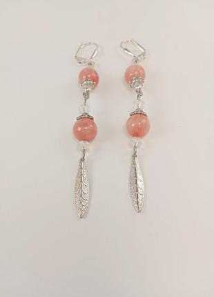 Натуральный морганит. серьги "кицуне".