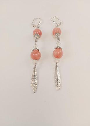 Натуральный морганит. серьги "кицуне".