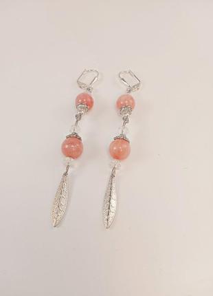 Натуральный морганит. серьги "кицуне".