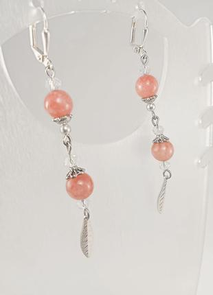 Натуральный морганит. серьги "кицуне".