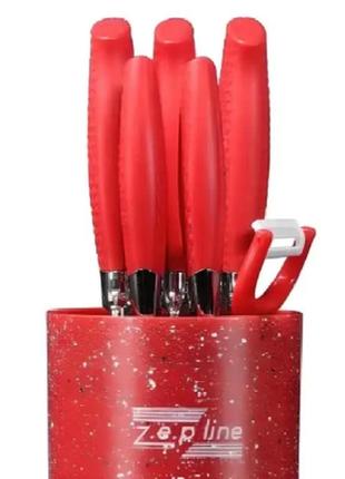 Набор ножей на подставке красный (7 предметов) zepline zp-0462 фото