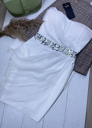 Новое белое  вечернее платье s платье по фигуре короткое платье бандо