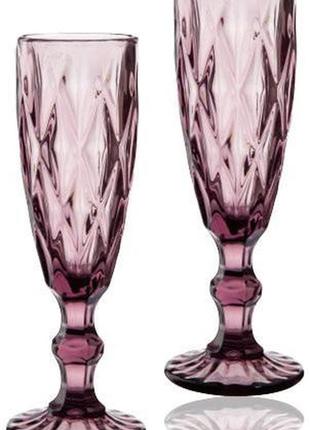 Набор 6 бокалов для шампанского elodia грани 200мл, розовое стекло