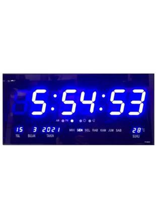 Електронний світлодіодний настільний годинник із будильником, календарем, термометром, синя підсвітка1 фото