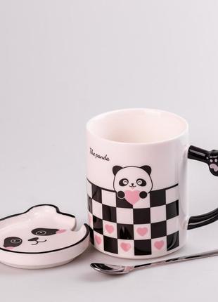 Чашка керамическая the panda 350мл с блюдцем и ложкой кружка с блюдцем и ложкой клетка