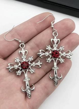 Вінтажні сережки готичні хрест сережки з камінням y2k goth