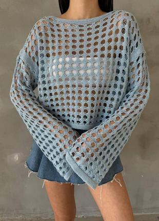 Женский свитер сетка, вязаный джемпер, стильная женская кофта