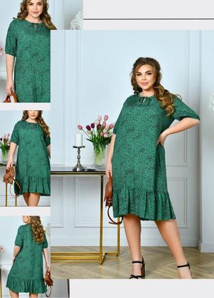 Свободное женское платье на лето большого размера с принтом зеленого цвета