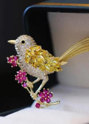 Гарна і неймовірна брошка пташка з фіанітами ❤️