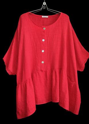 Яркая красная хлопковая блузка оверсайз made in italy р.20-22-24