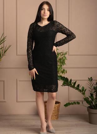Красивое платье гипюр 086 цвет черный zeta-m