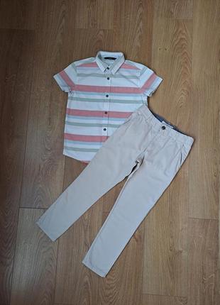 Нарядный набор для мальчика/нарядная рубашка с коротким рукавом для мальчика/тенниска/светлые летние брюки для мальчика