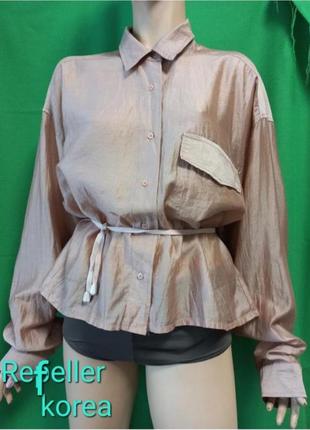 Refeller корея шёлковая объёмная рубашка с большим карманом