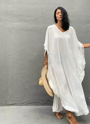 Длинное белое платье в стиле бохо пляжный кафтан р.16-18-20