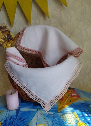 Винтаж набор льняных салфеток с мережкой паска, дача, пасха, бохо, романтик сервировочная3 фото