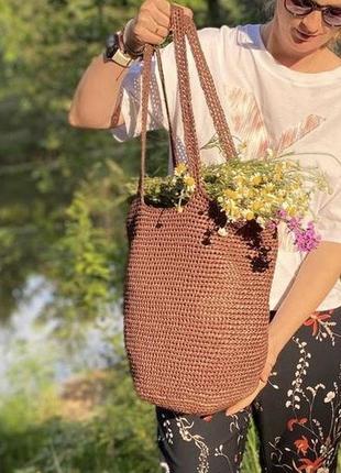 Сумка шопер авоська натуральна рафія шоколад🍫