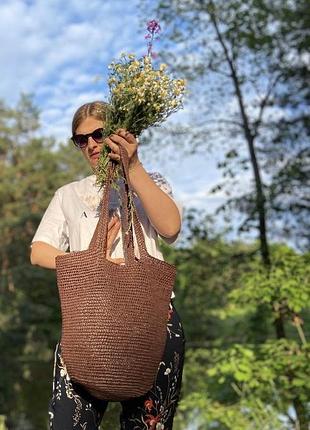 Сумка шопер авоська натуральна рафія шоколад🍫