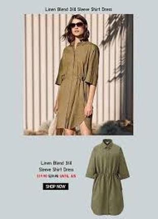 Сукня сорочка бавовна льон хакі зелена uniqlo2 фото