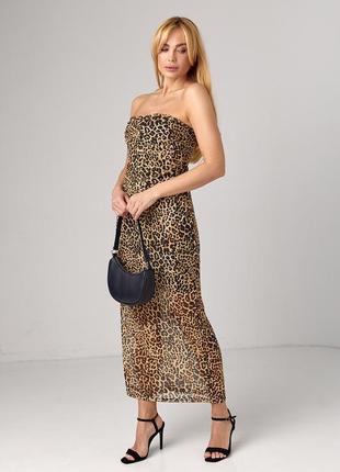 Сукня з леопардовим принтом без бретелів артикул: 9134