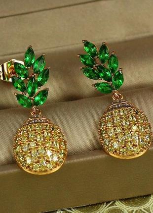 Серьги гвоздики подвески  xuping jewelry  ананас 3,2 см золотистые2 фото