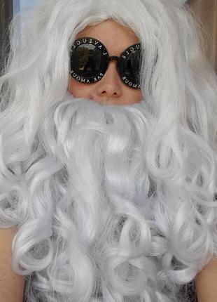 Парик волосы перука борода белая иисуса дед мороза, гендальф, санта клауса старика, волшебника, коспей, аниме, властелин колец