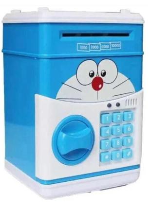 Дитячий сейф скарбничка з кодовим замком та купюроприймачем кіт оггі синій на подарунок