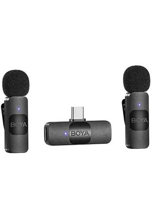 Професійний бездротовий подвійний петличний мікрофон boya by-v20 type-c петличка для телефона android iphone 15