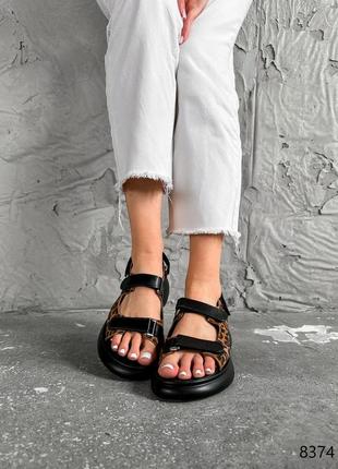 Шикарні чорні босоніжки шкіра лео леопард 🐆 жіночі