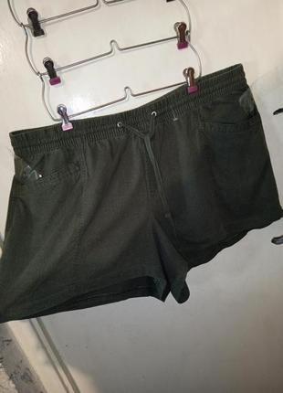 Лляні-55%,шорти з кишенями,на гумці та шнурці,хакі,мега батал,gap,в'єтнам