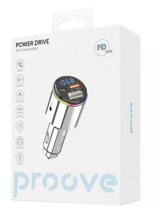 Автомобільний fm фм модулятор bluetooth блютуз трансмітер proove launcher power drive 30w(pd+qc3.0)type-c+usb