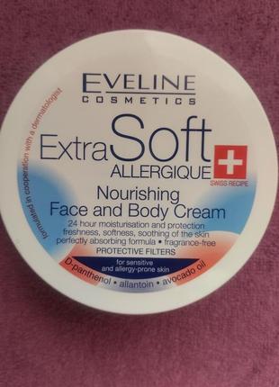 Поживний крем для обличчя та тіла eveline extra soft 200 мл для чутливої шкіри