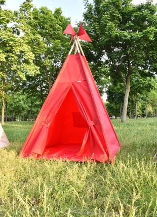 Уличная детская палатка вигвам из водоотталкивающей ткани 110х110х180см красная