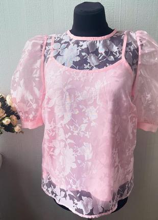 Нежная розовая блузка с топом от new look, размер 10