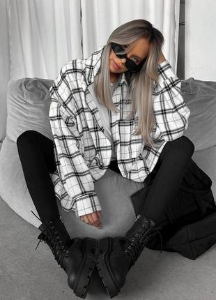 Сорочка у трендовому принті клітинка оверсайз 42-46