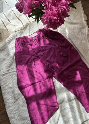 Брюки штани кюлоти бріджі льняні льон фуксія рожеві