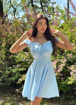 Ніжна літня міні сукня з куліскою на грудях квітковий принт