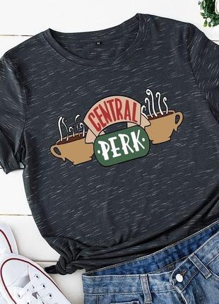 Женская серая футболка с надписью сentral рerk от сетком friends