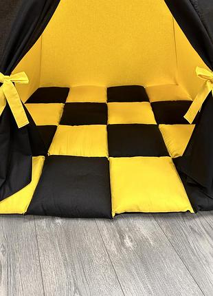 Детский вигвам "бэтмен", полный комплект, желтый, черный цвет, палатка для детей,110х110х180см