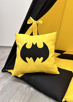 Детский вигвам "бэтмен", полный комплект, желтый, черный цвет, палатка для детей,110х110х180см