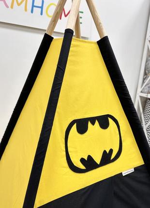 Детский вигвам "бэтмен", полный комплект, желтый, черный цвет, палатка для детей,110х110х180см